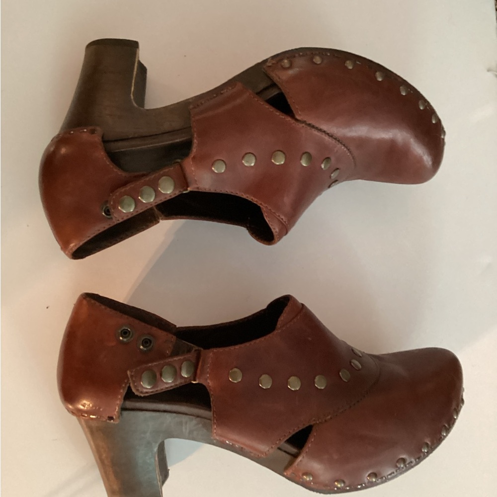Dansko Brown Leather Mules with Stud Accents
